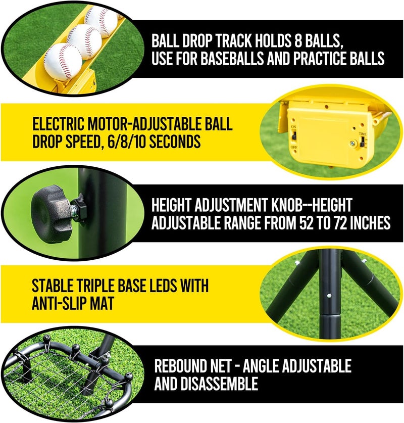PLAYAPUT Baseball Soft Toss Machine with Rebound Net,Electric Motor Soft Toss Training System Hold Up 8 Balls,Height and Speed Adjustable Baseball Pitching Machine For Coaches,Professional | Included Carrybag - Image 3